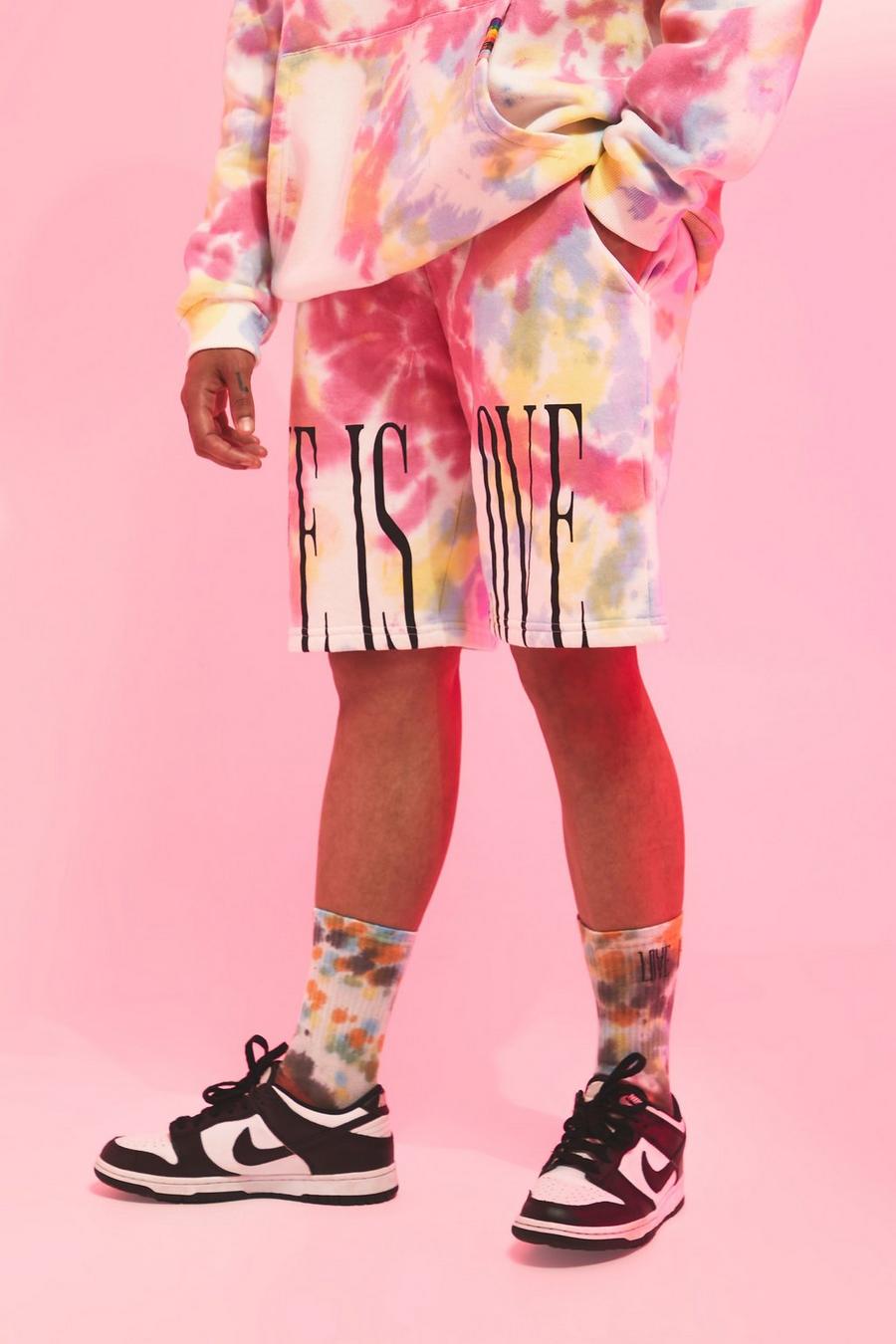 Pride lockere Batik Jersey-Shorts mit Love Is Print, Multi