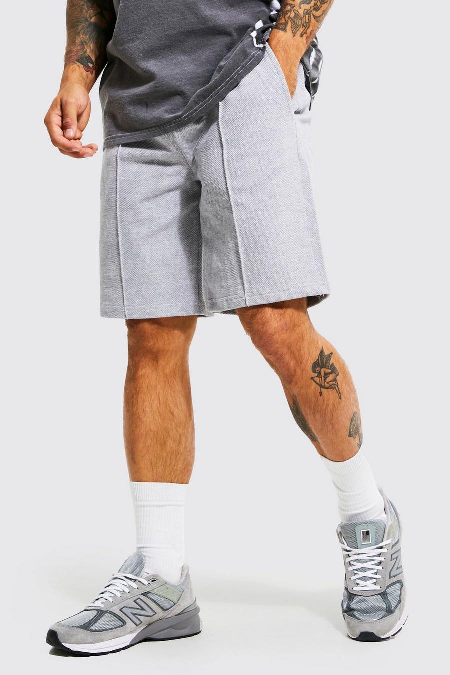 Grey Slim Fit Mid Pique Pintuck Shorts image number 1