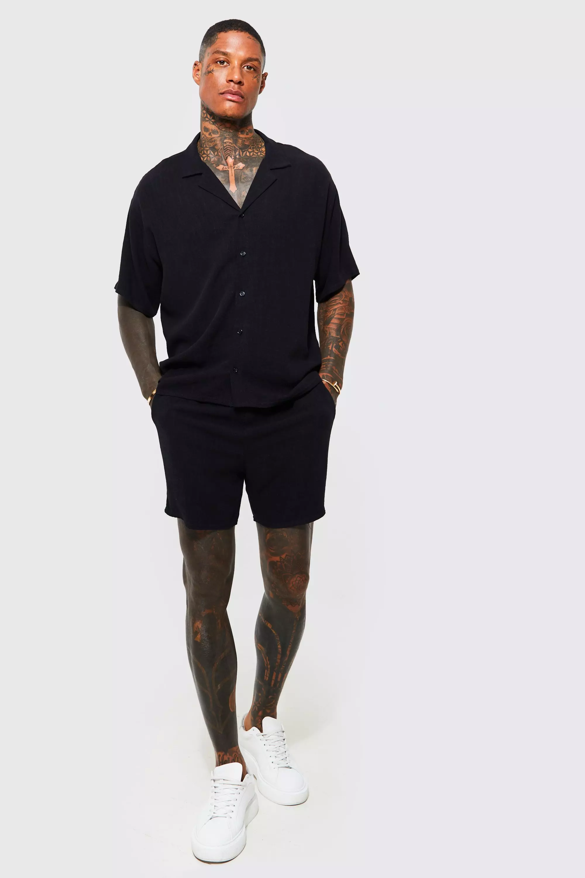 【boohoo】BOXY プリントサテン半袖シャツ＆ショーツセット Boohoo ME