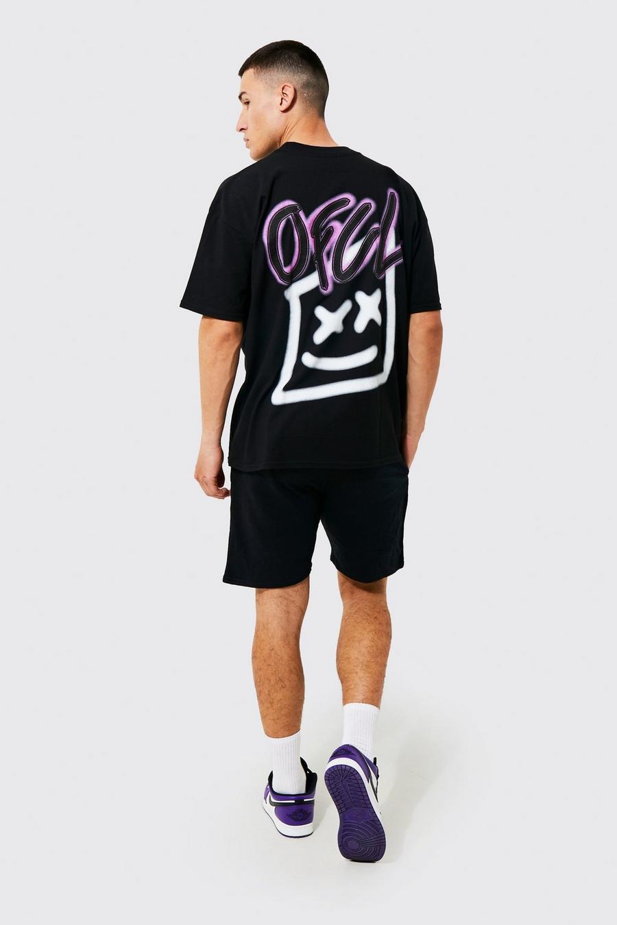 Oversize Official Shorts-Set mit Grafitti-Print, Black image number 1