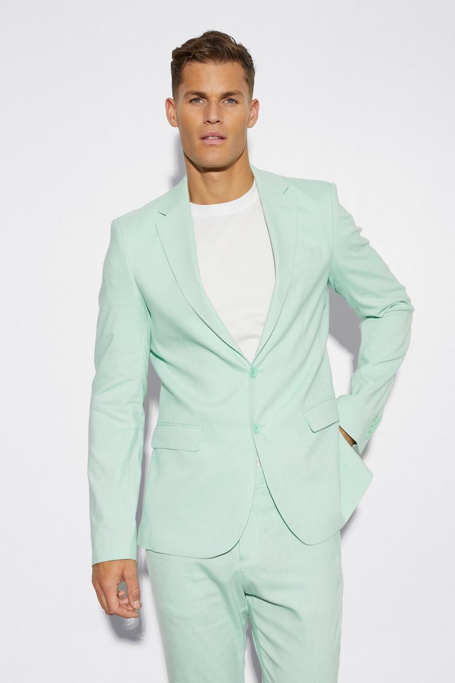 Mint green Tall Single Breasted Slim Linen Suit Jacket