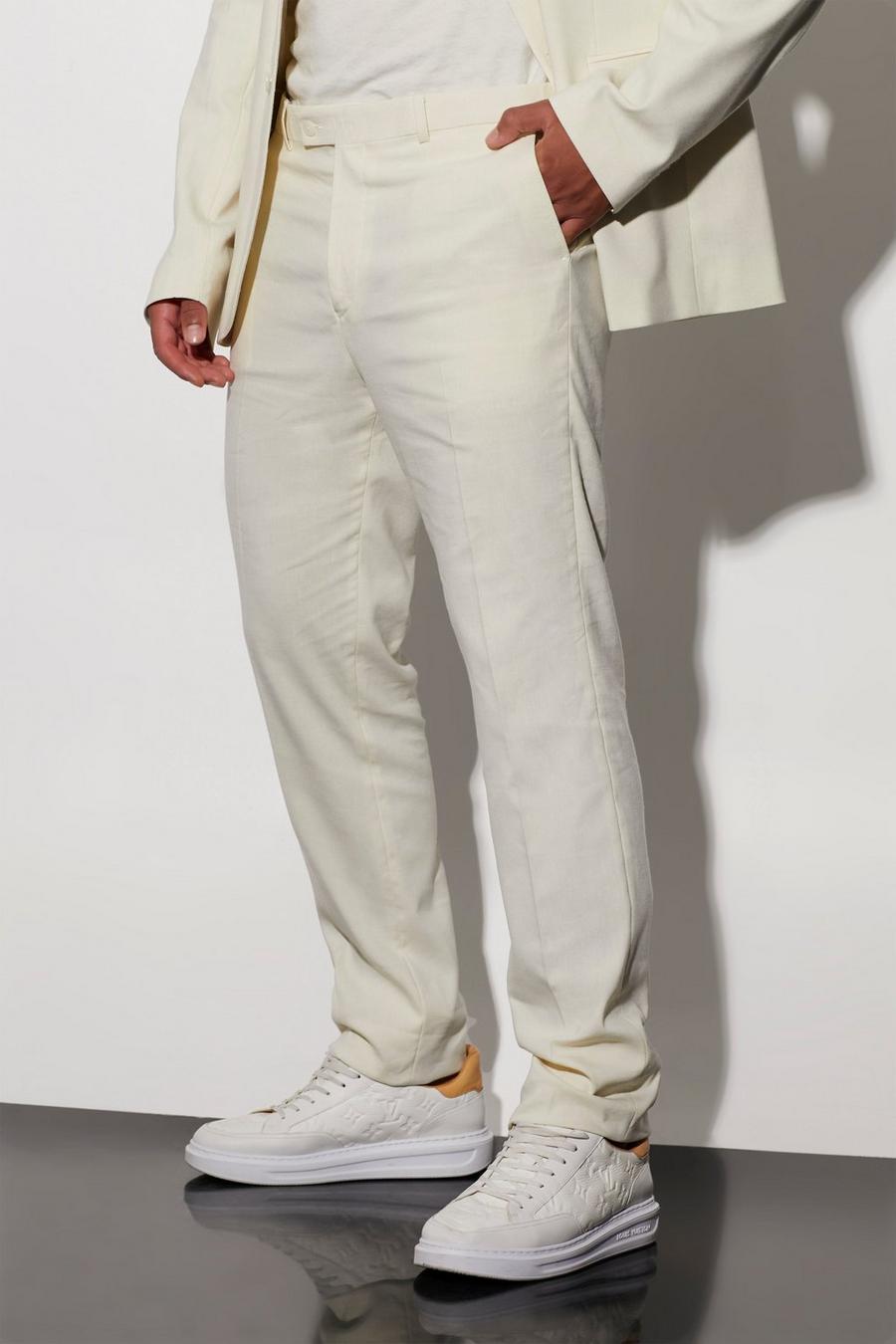 שמנת bianco מכנסי חליפה מפשתן בגזרה צרה, לגברים גבוהים image number 1