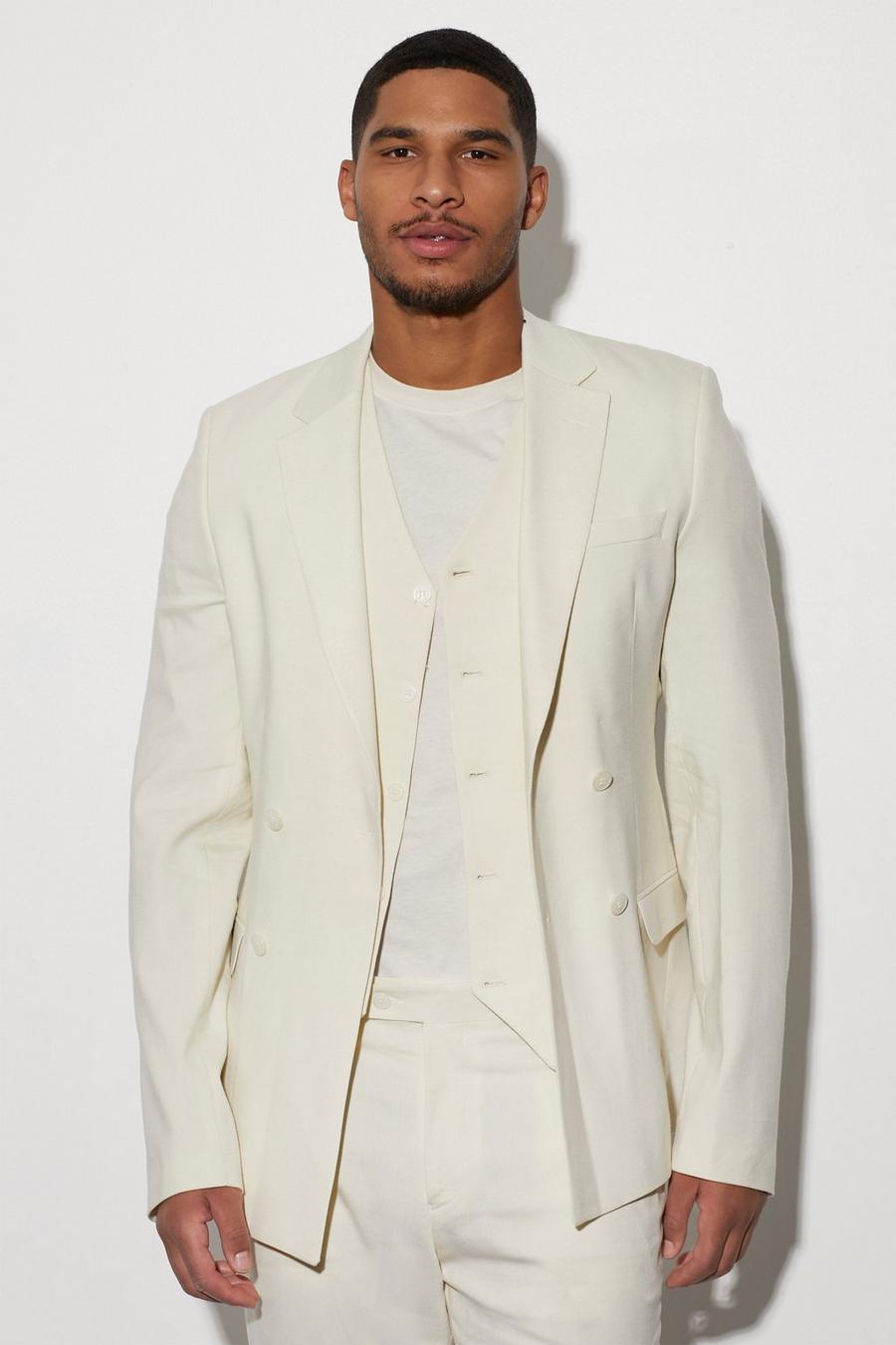 Ecru blanc Tall Double Breasted Slim Linen Suit Jacket  image number 1