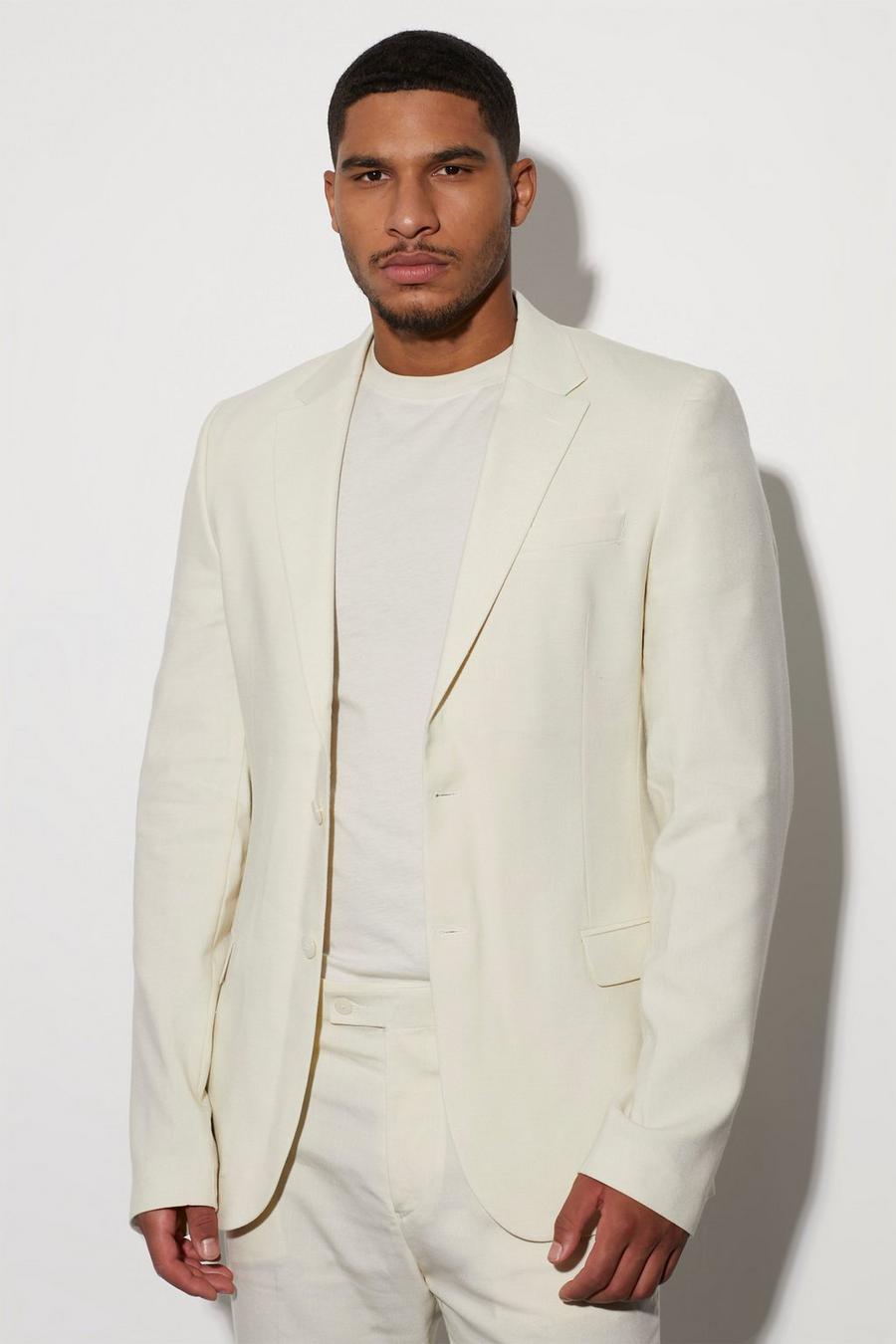 Ecru white Tall Single Breasted Slim Linen Suit Jacket