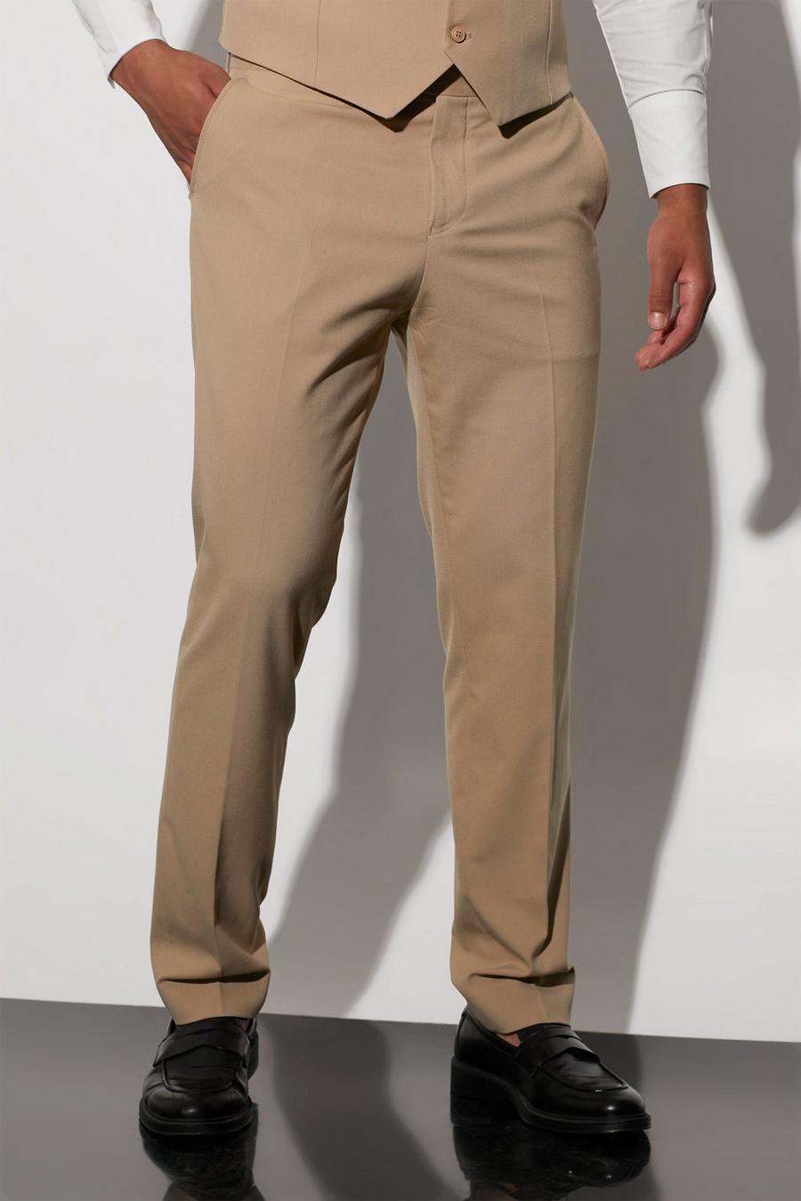 מכנסי חליפה קרופ בצבע בז' ובגזרה צרה, לגברים גבוהים image number 1