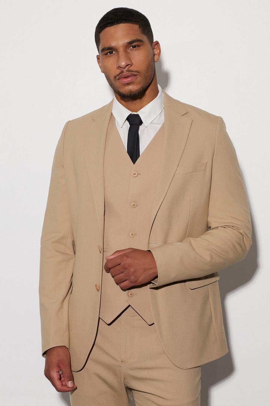 Men's Tall Single Breasted Beige Slim Suit Jacket | Boohoo UK