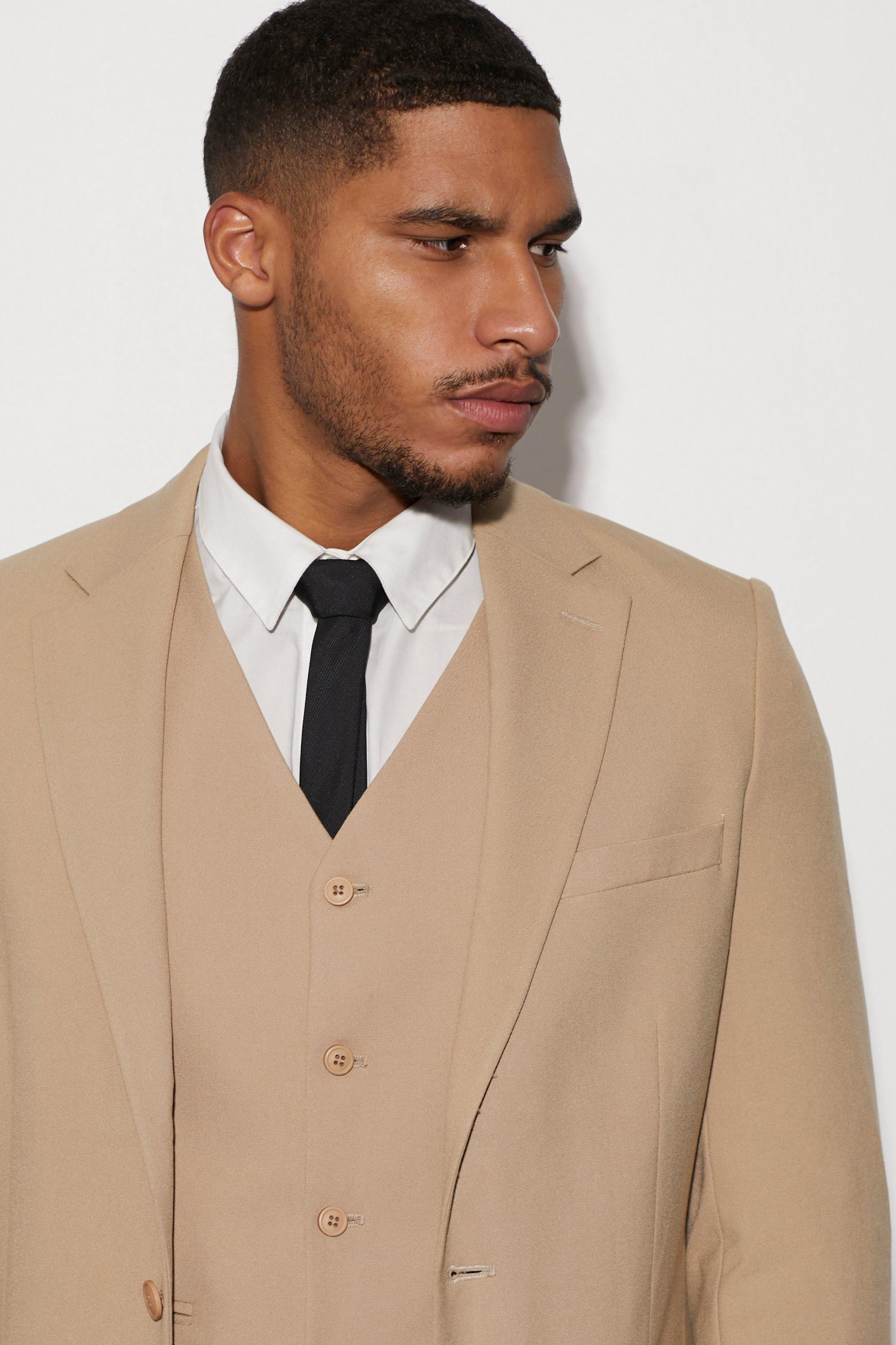 Slim fit beige blazer-Single-breasted beige blazer-Men's beige blazer