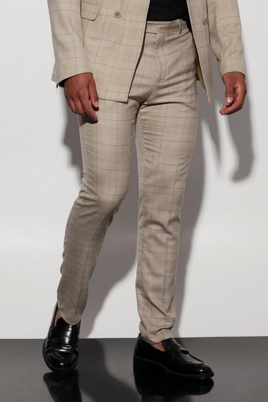 Beige Tall Skinny Check Suit Trousers image number 1