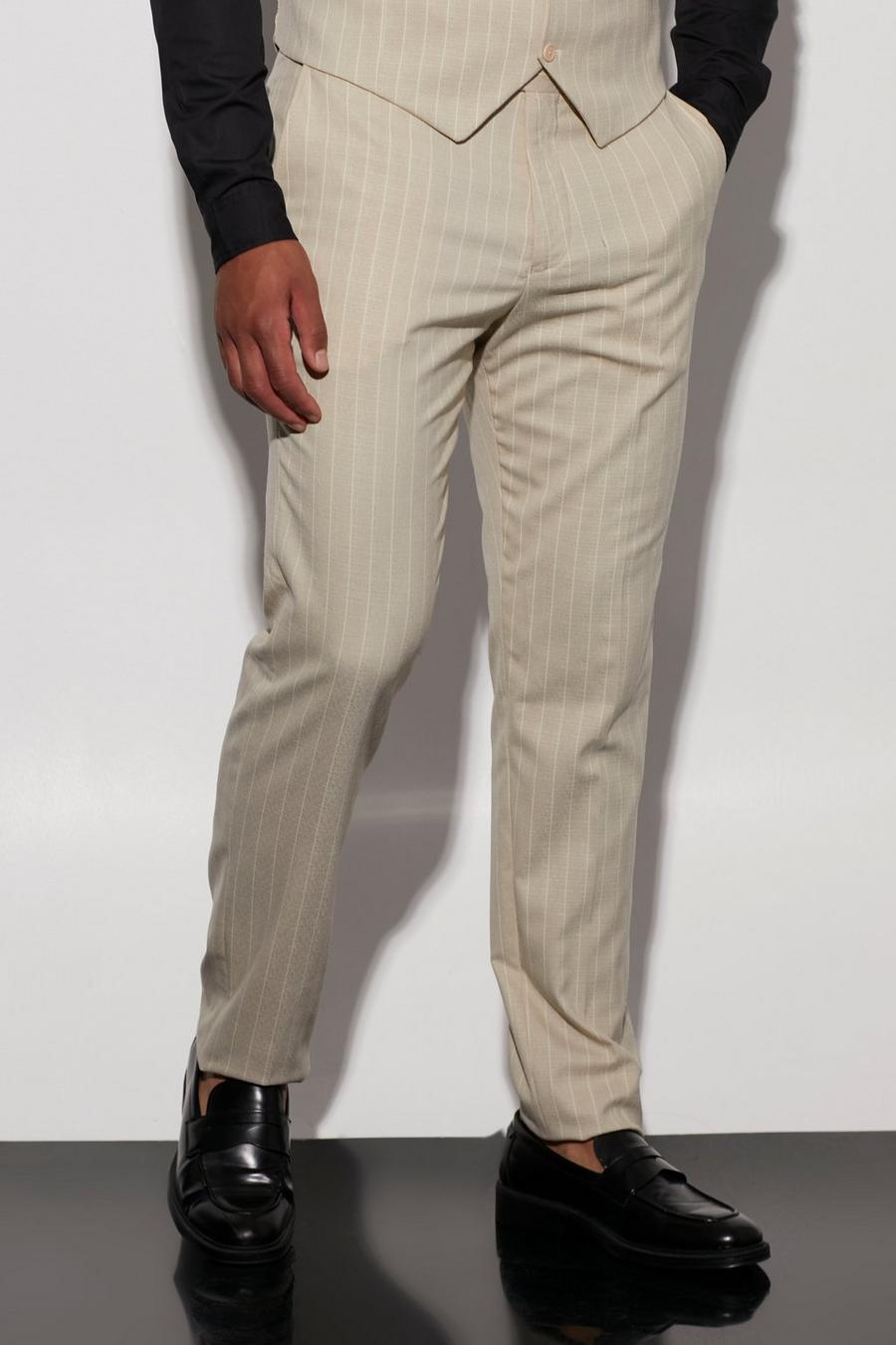 Beige Tall Slim Stripe Textured Suit Trousers image number 1