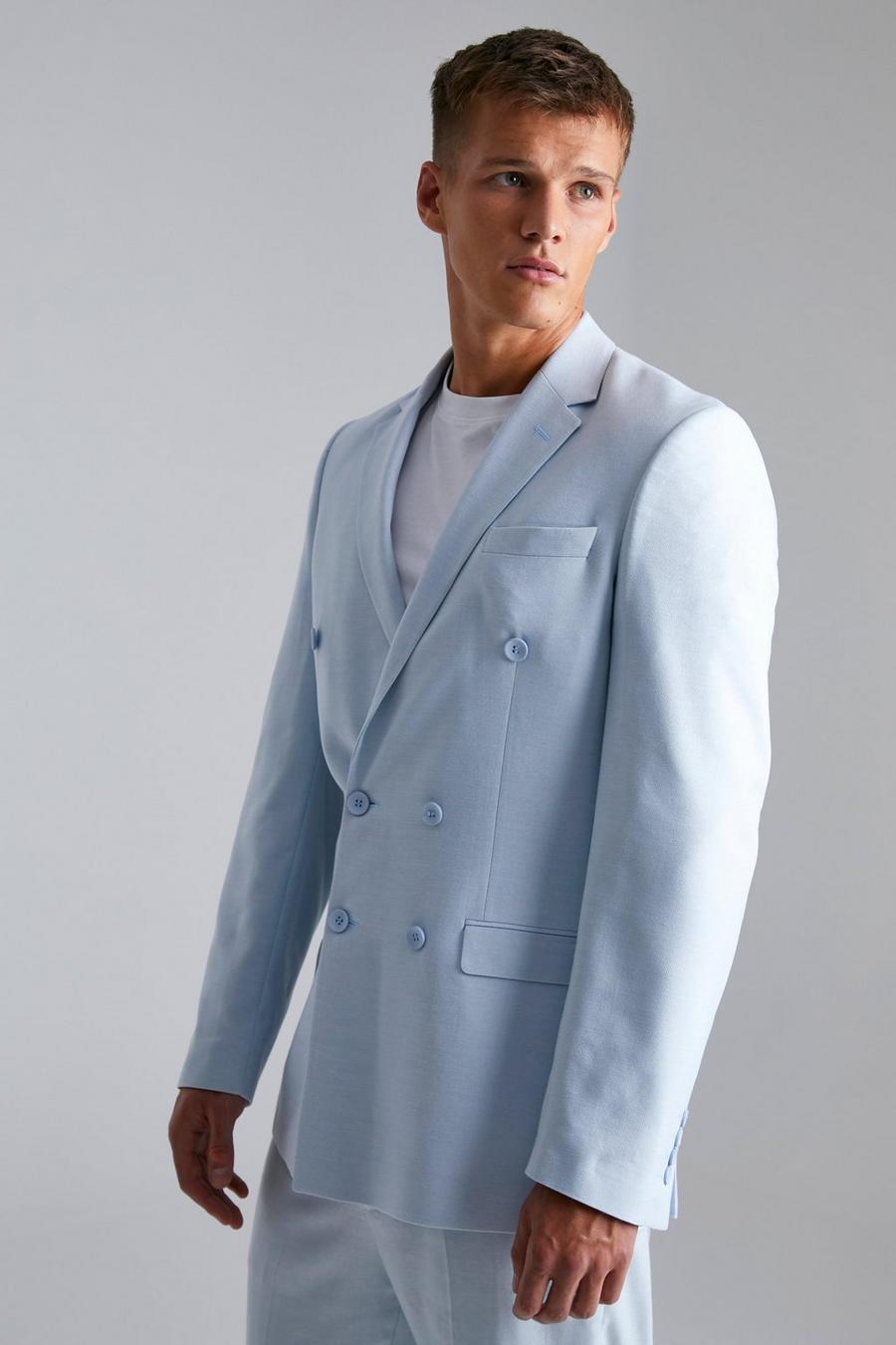 Light blue azul Tall Double Breasted Slim Suit Jacket