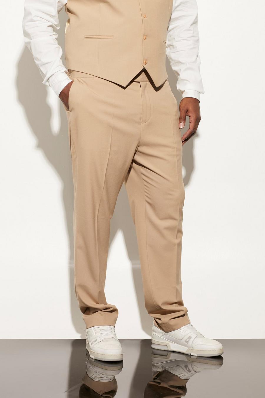 בז' beis מכנסי חליפה קרופ בגזרה צרה, מידות גדולות