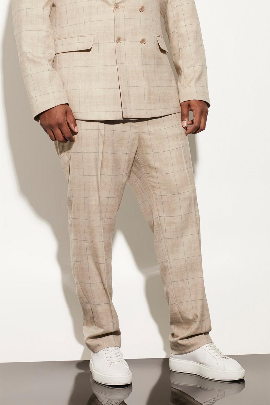בז' beis מכנסי חליפה סקיני עם הדפס משבצות, מידות גדולות image number 1
