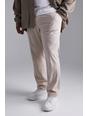 Beige Plus Slim Stripe Textured Suit Trousers