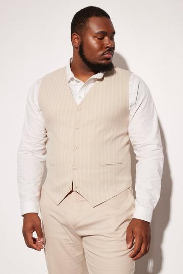 Beige Plus Slim Stripe Textured Vest