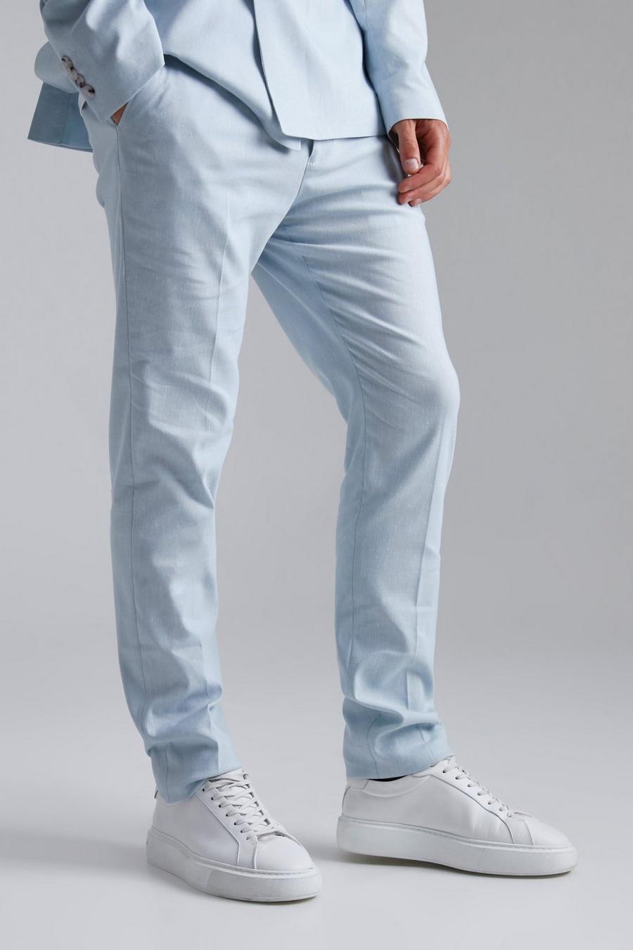 Light blue azul Tall Skinny Linen Suit Trousers
