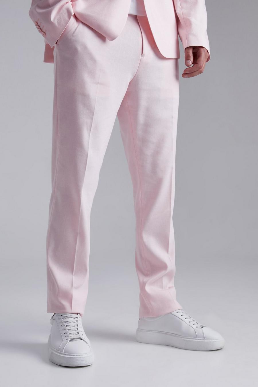 Pantaloni completo Tall Slim Fit in lino, Light pink rosa