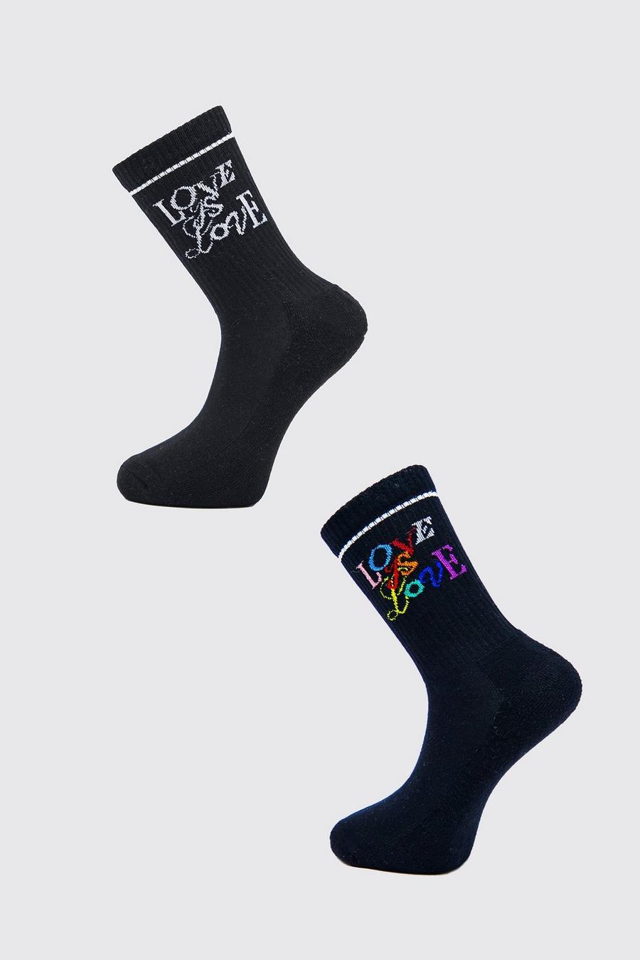 Lot de 2 paires de chaussettes à slogan Love Is Love, Black image number 1