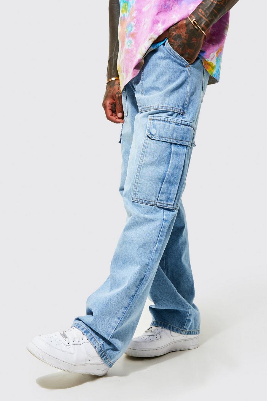 Light blue Baggy Fit Cargo Jeans image number 1