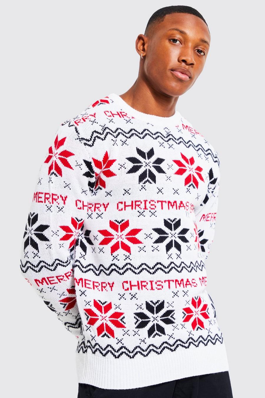 White Merry Christmas Fairisle Sweater image number 1