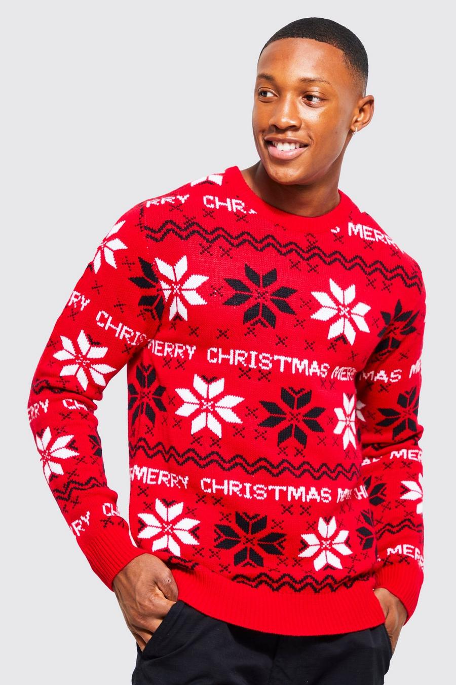 אדום סוודר בסגנון פייר אייל וכיתוב Merry Christmas image number 1