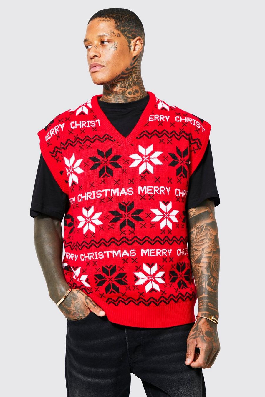 Red Merry Christmas Fairisle Knitted Vest