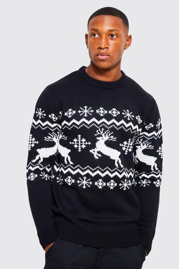 Reindeer Fairisle Christmas Jumper black