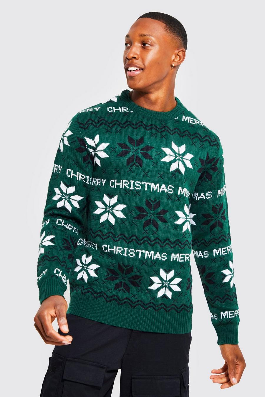 יער סוודר בסגנון פייר אייל וכיתוב Merry Christmas