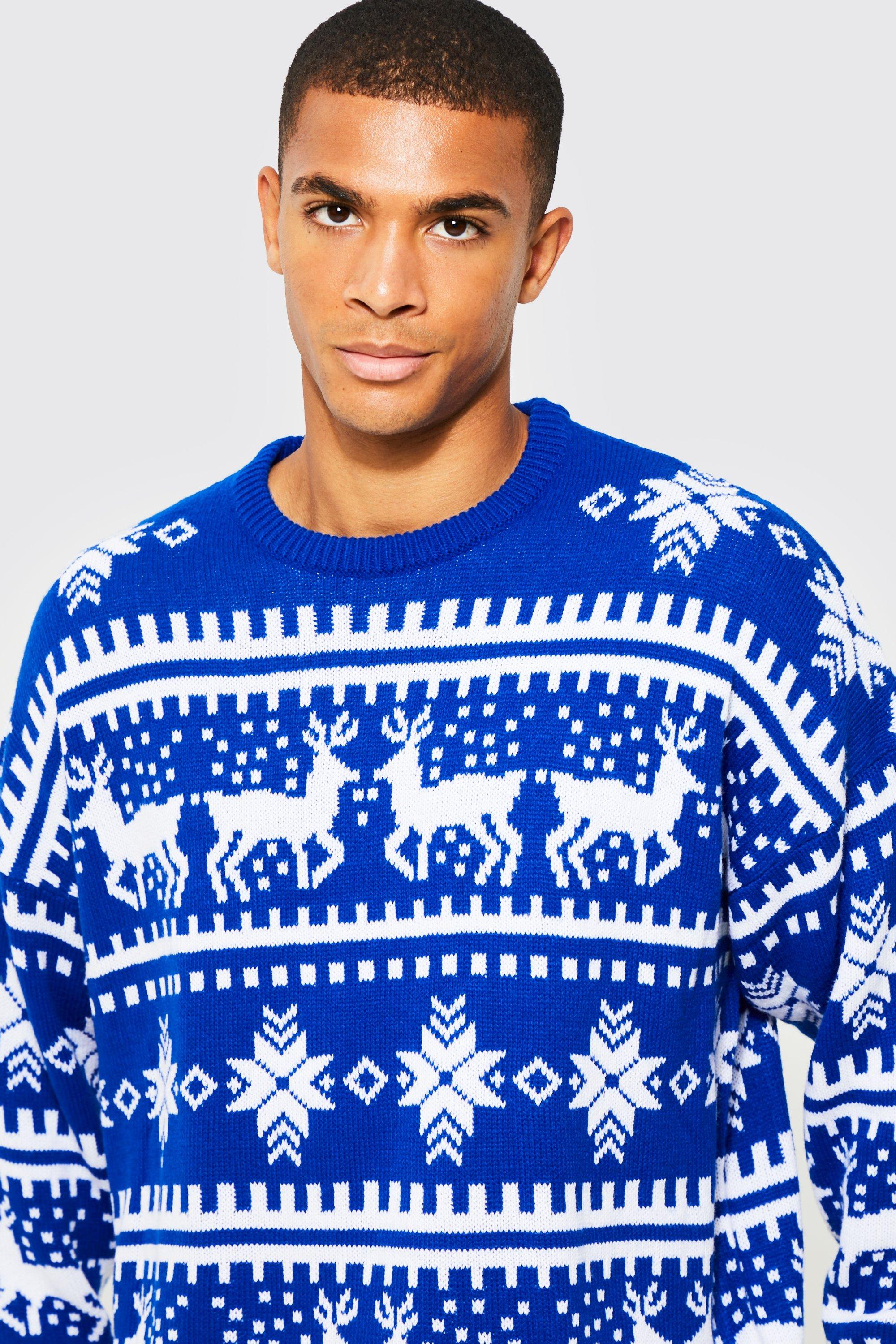 Blue reindeer sweater sale