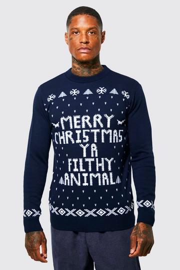 Merry Christmas Ya Filthy Animal Sweater navy