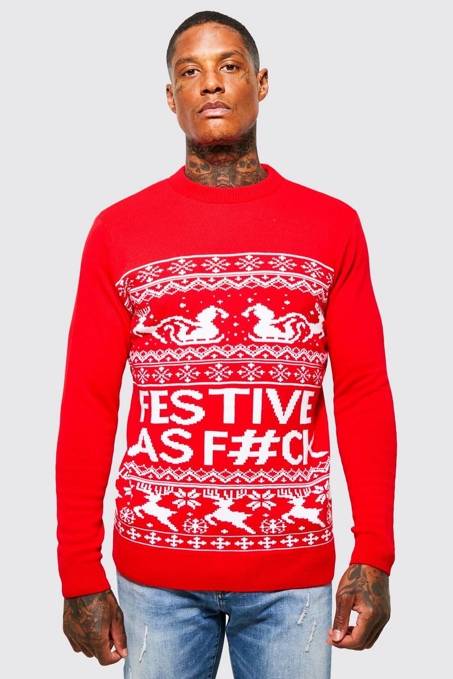אדום סוודר לחג המולד עם כיתוב Festive image number 1