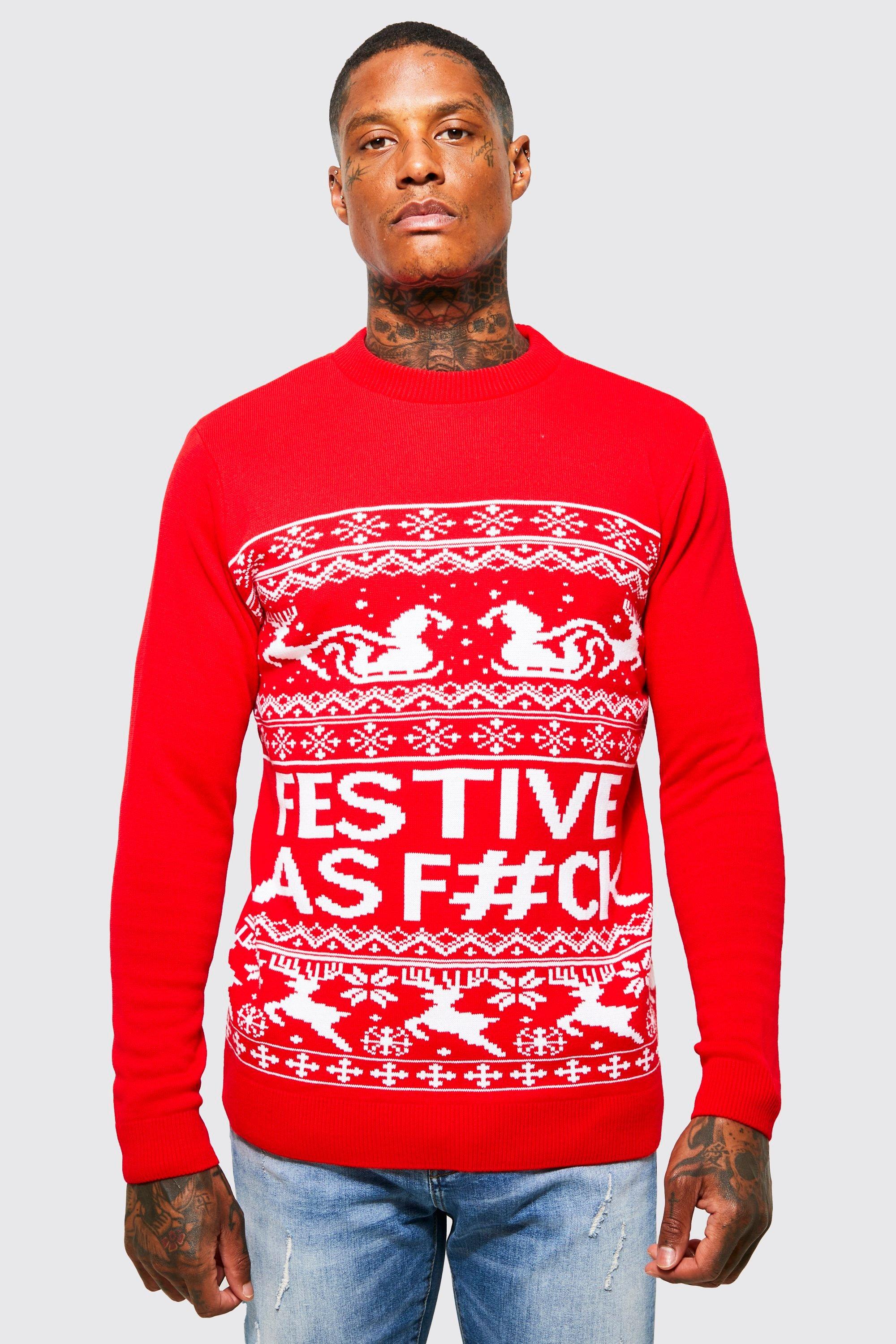 Festive Slogan Christmas Jumper  boohoo