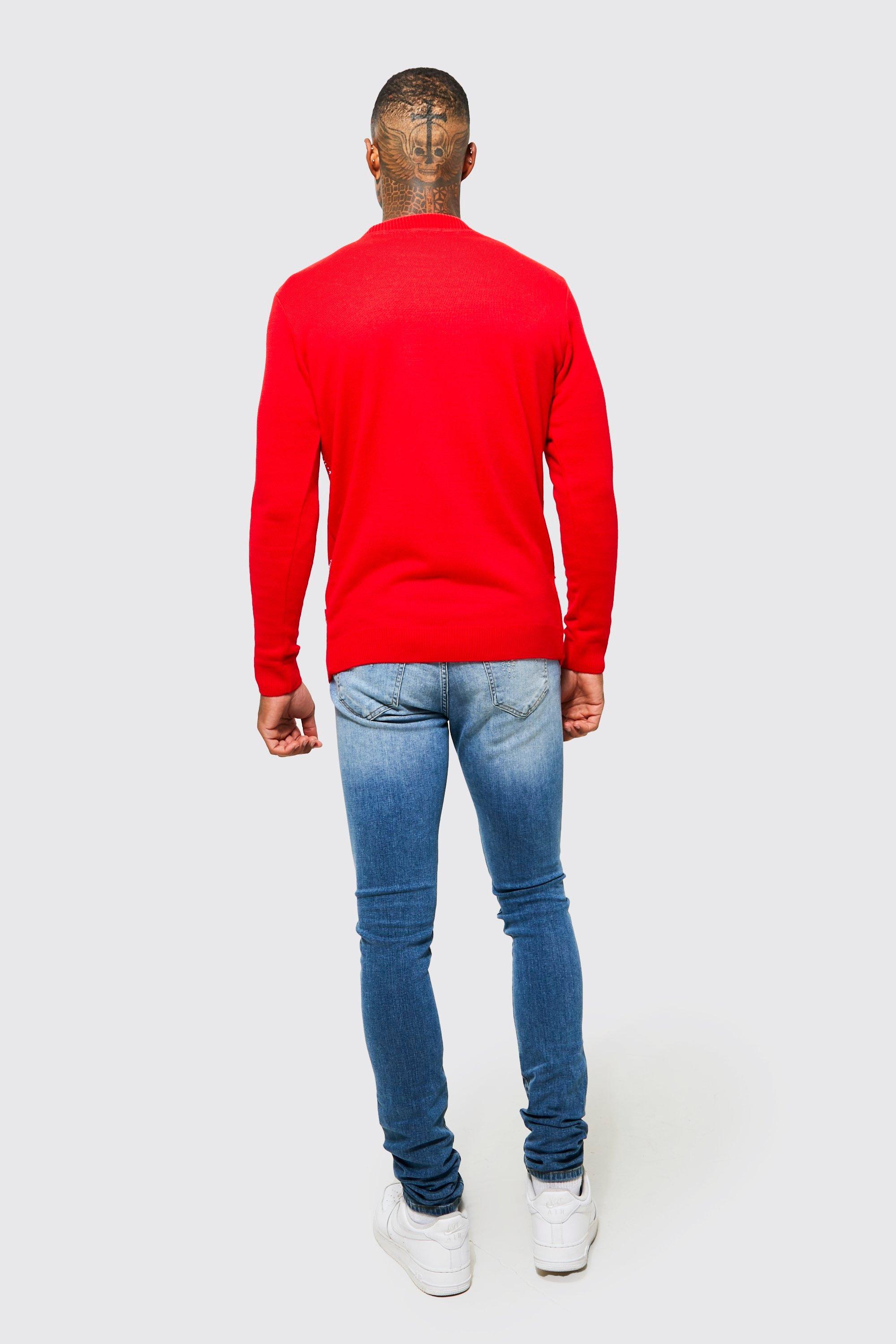 Red store slogan jumper