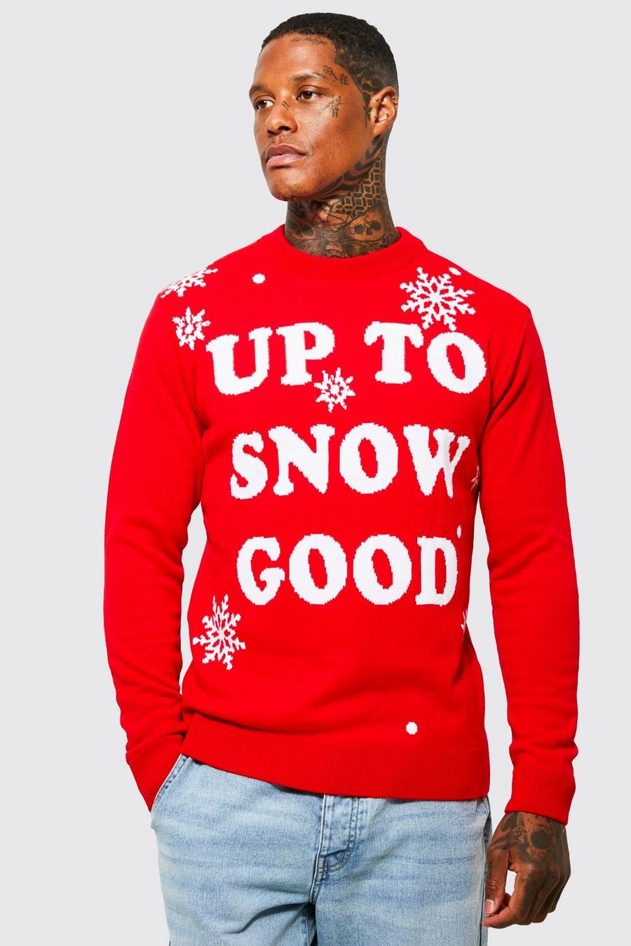 אדום סוודר לחג המולד עם כיתוב Up To Snow Good