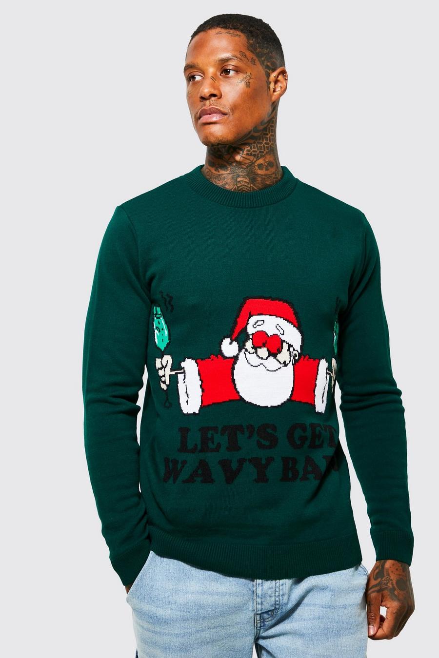 ירוק בקבוק סוודר לחג המולד עם כיתוב Lets Get Wavy Baby image number 1