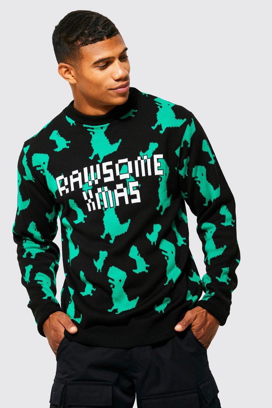 שחור סוודר לחג המולד עם כיתוב Rawsome Xmas