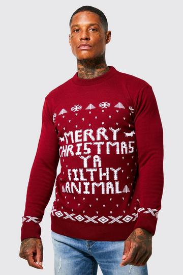 Merry Christmas Ya Filthy Animal Sweater wine