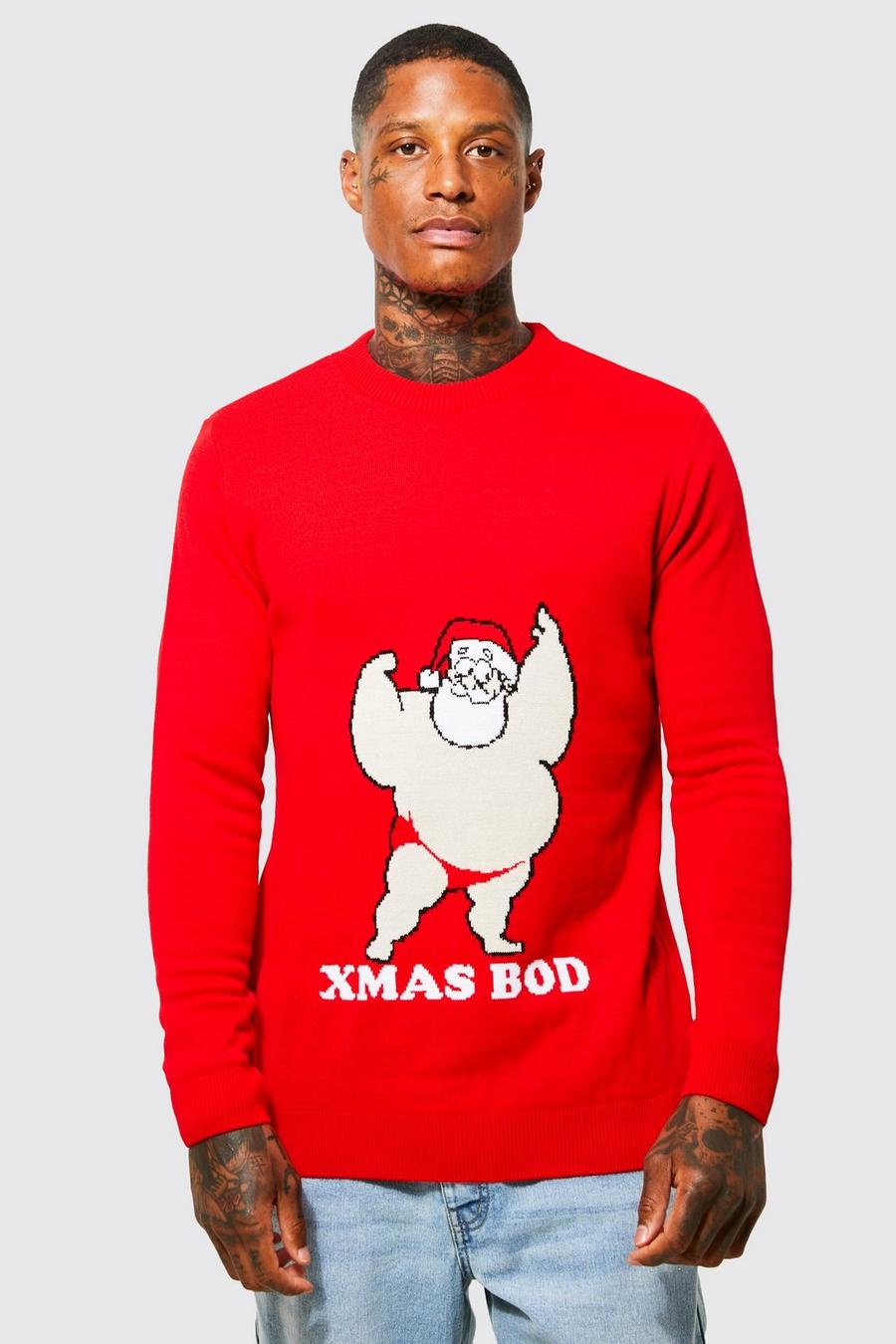 אדום סוודר לחג המולד עם כיתוב Xmas Bod image number 1