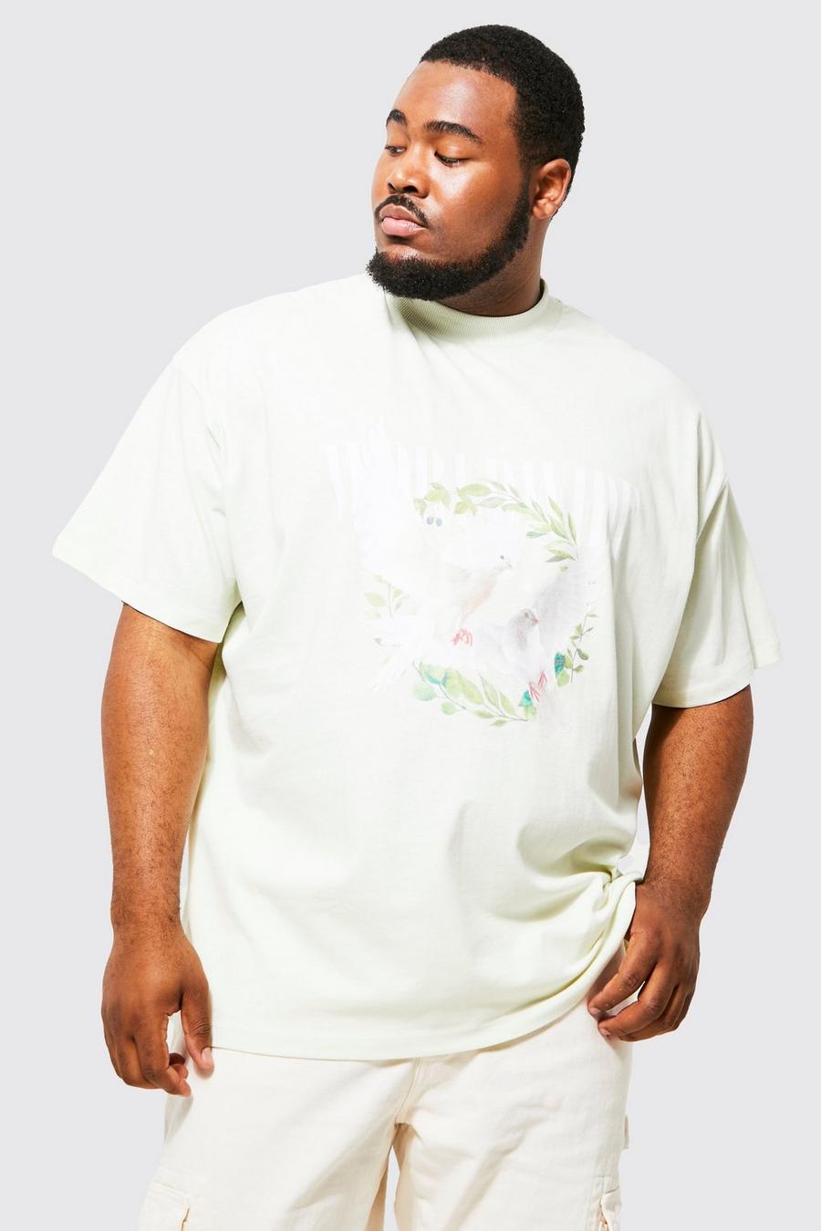T-shirt Plus Size oversize con grafica di colomba, Mint verde