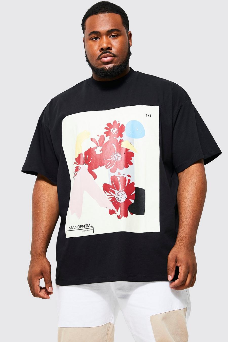 Camiseta Plus oversize con estampado artístico, Black negro image number 1