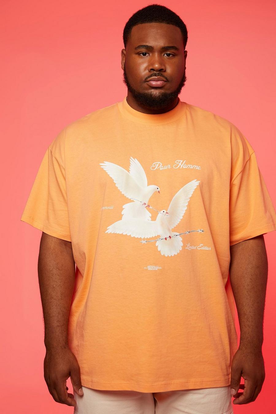 Orange Plus Oversized Dove Graphic T-shirt image number 1