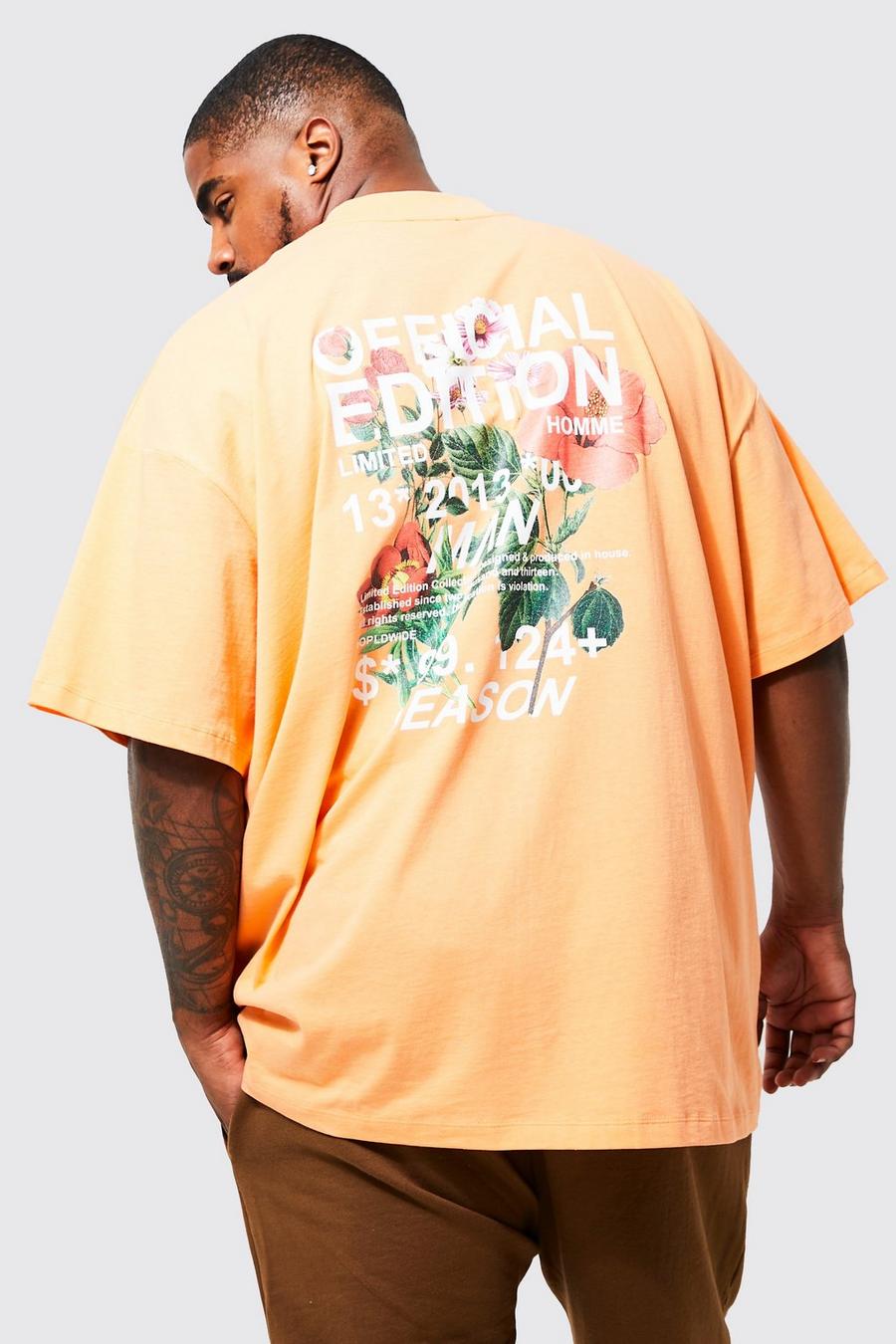 Orange Plus Oversized Bloemen T-Shirt Met Print image number 1