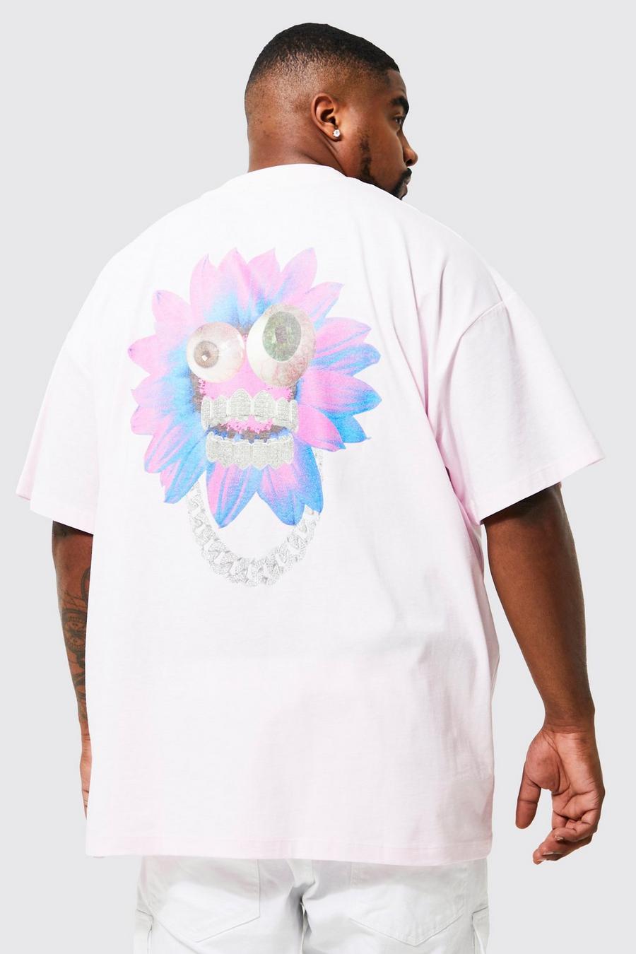 Light pink rose Plus Oversized Floral Face Graphic T-shirt