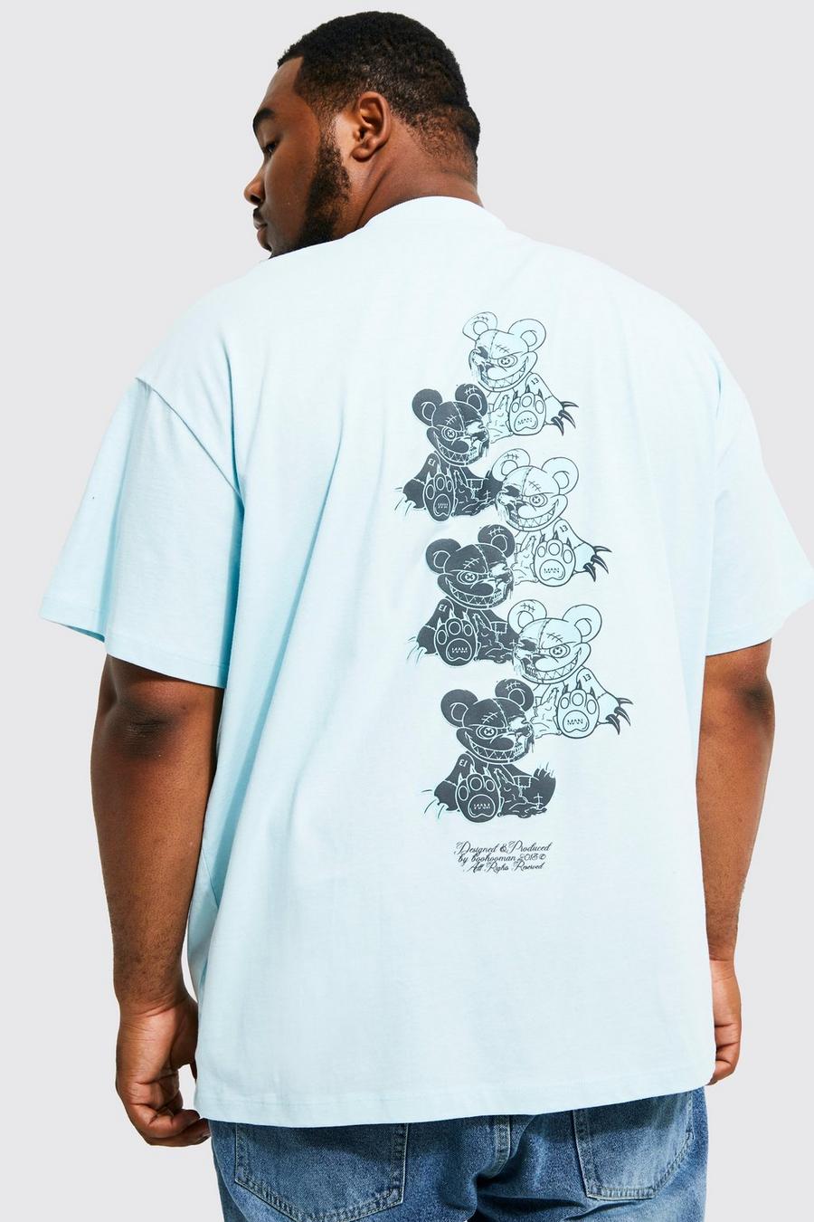 Light blue Plus Oversized Teddy Embroidered T-shirt image number 1