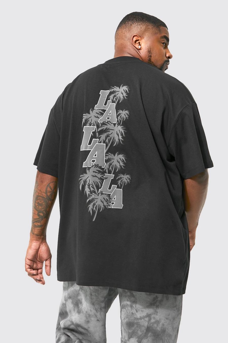 Camiseta Plus oversize con bordado LA, Black nero image number 1