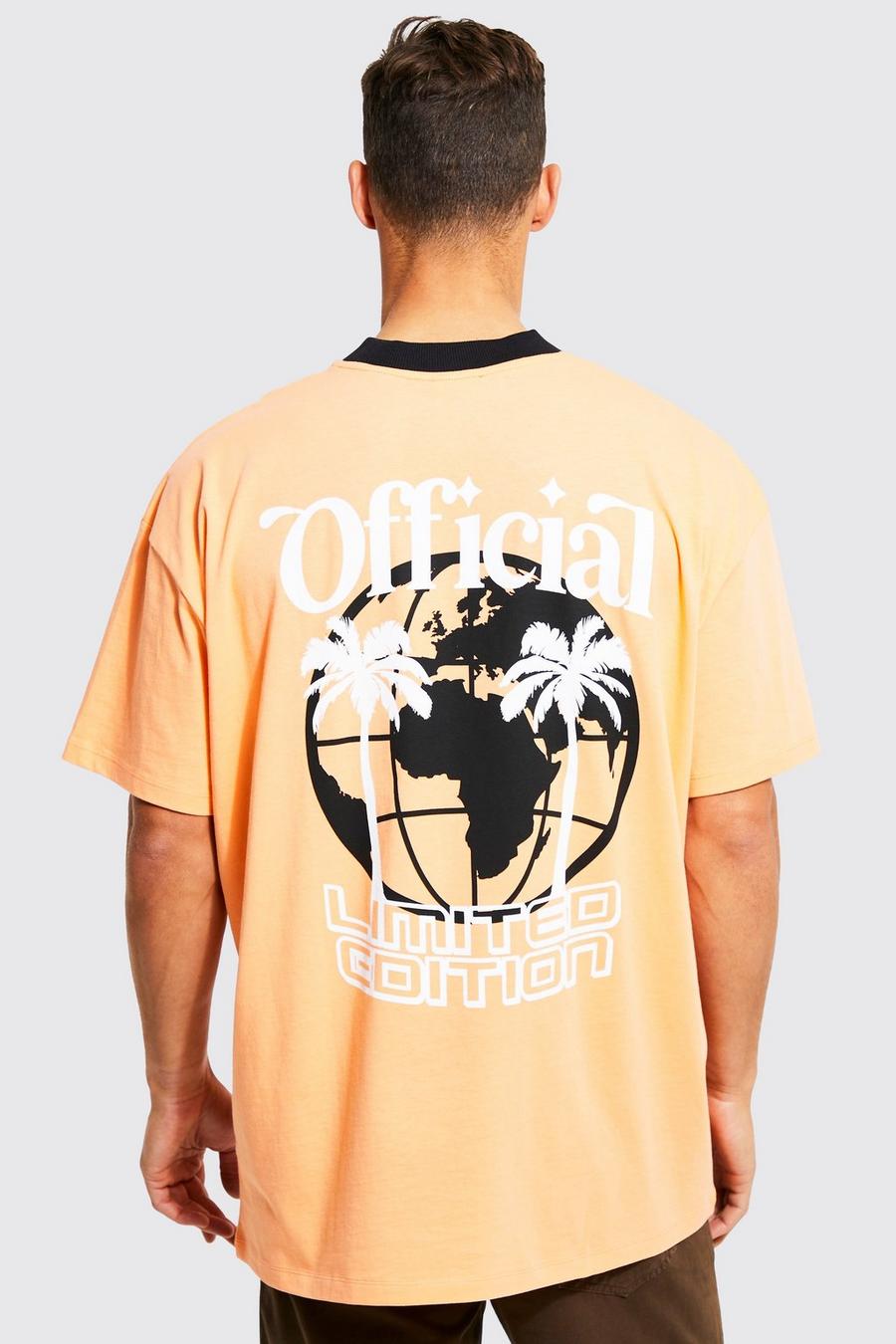 T-shirt Tall con colletto a contrasto e grafica di palme, Orange image number 1