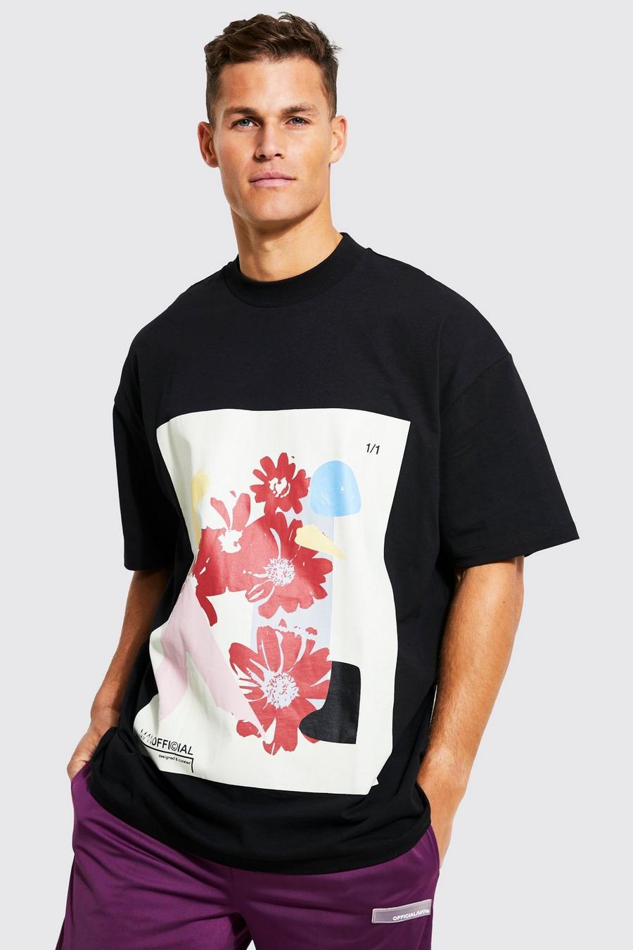 Camiseta Tall oversize con estampado de arte, Black image number 1