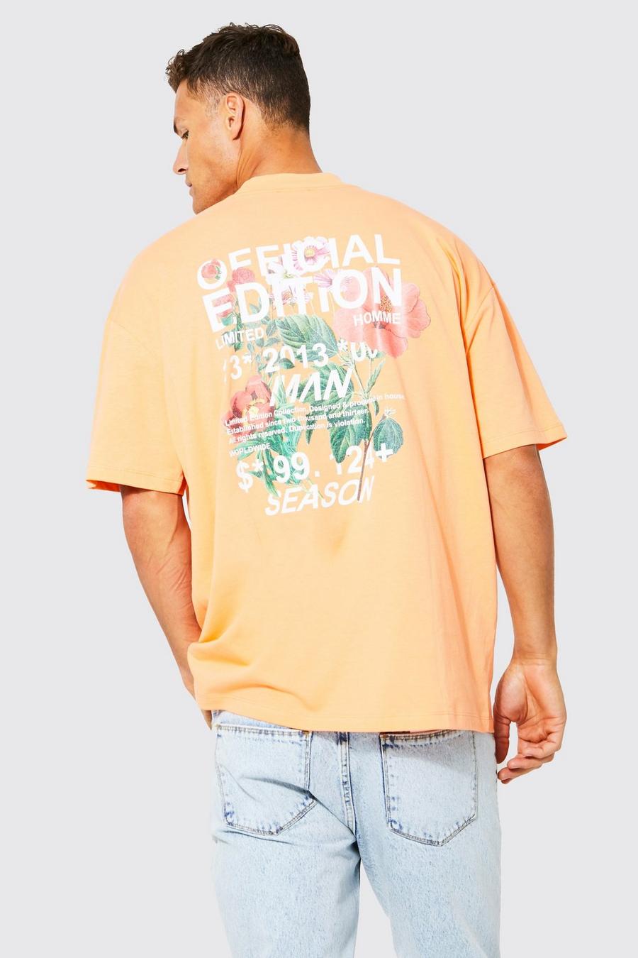 Orange Tall Oversized Floral Graphic T-shirt
