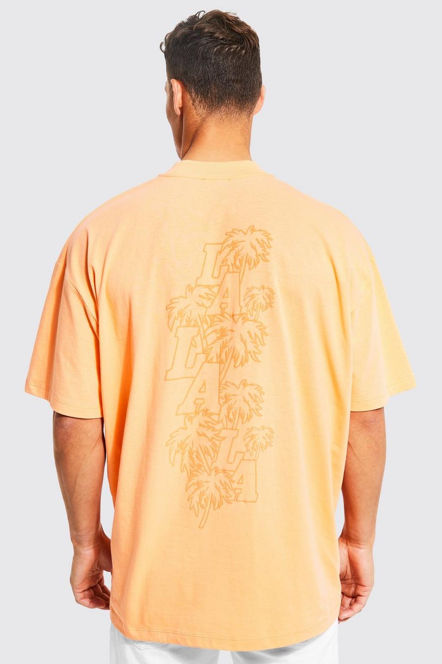 T-shirt Tall oversize con ricami LA, Orange image number 1