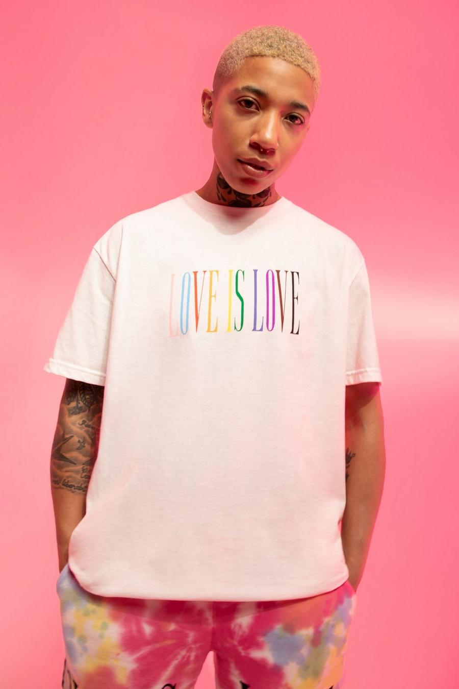 Pride T-Shirt mit Regenbogen Love Is Love Print, White