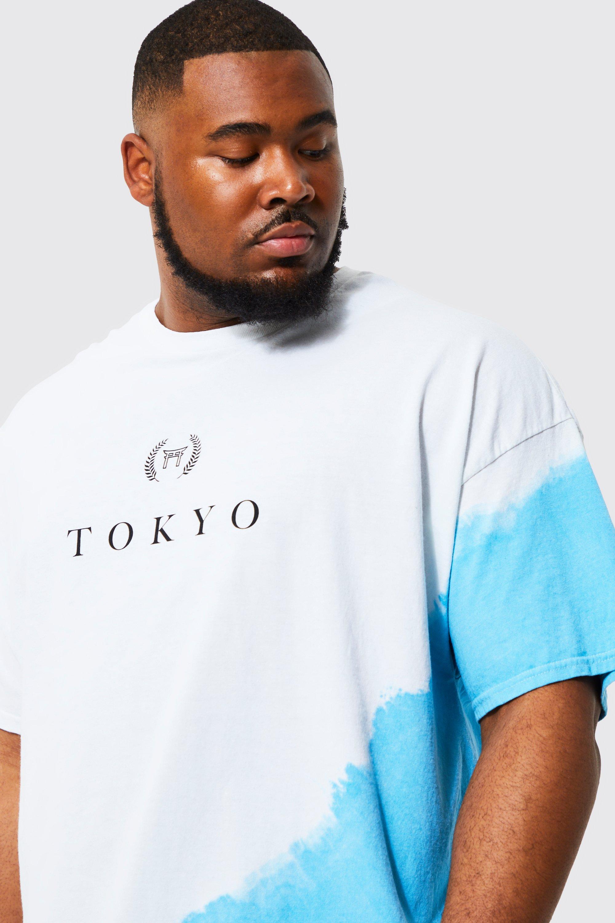 Grande taille T shirt effet tie dye imprim Tokyo